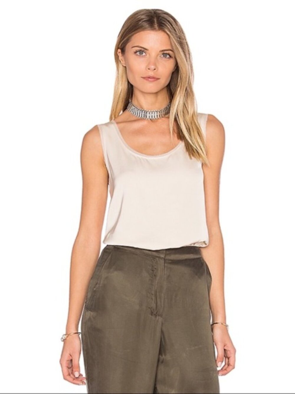 Vince Raw Edge Trimmed Satin Tank